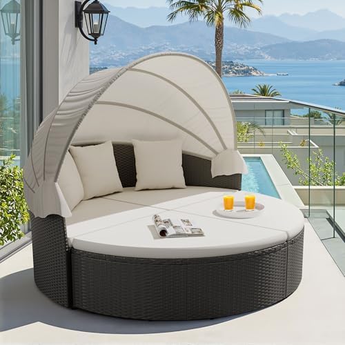 Outdoor Daybed Sofa - Tuinmeubilair ronde buiten-dagbed met intrekbaar zonnescherm