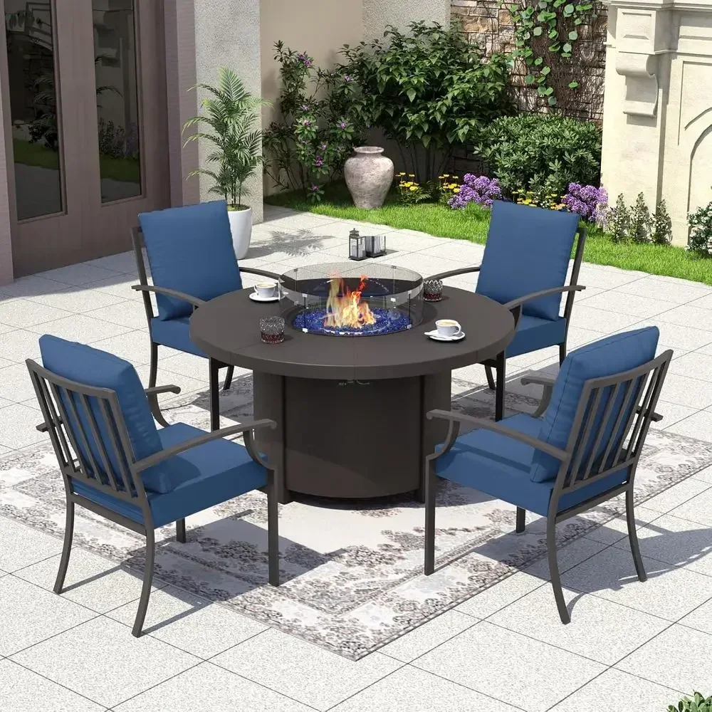 Outdoor Furniture With Fire Pit Table - 5-delige tuinmeubelset met ronde vuurtafel en