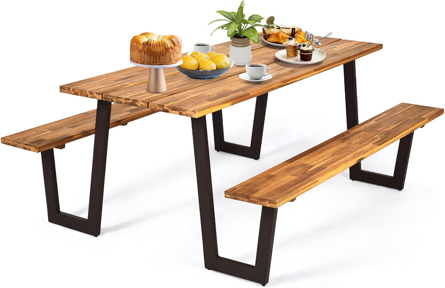 Outdoor Furniture Dining Set - Acacia Houten Picknicktafel met Banken, Buiten