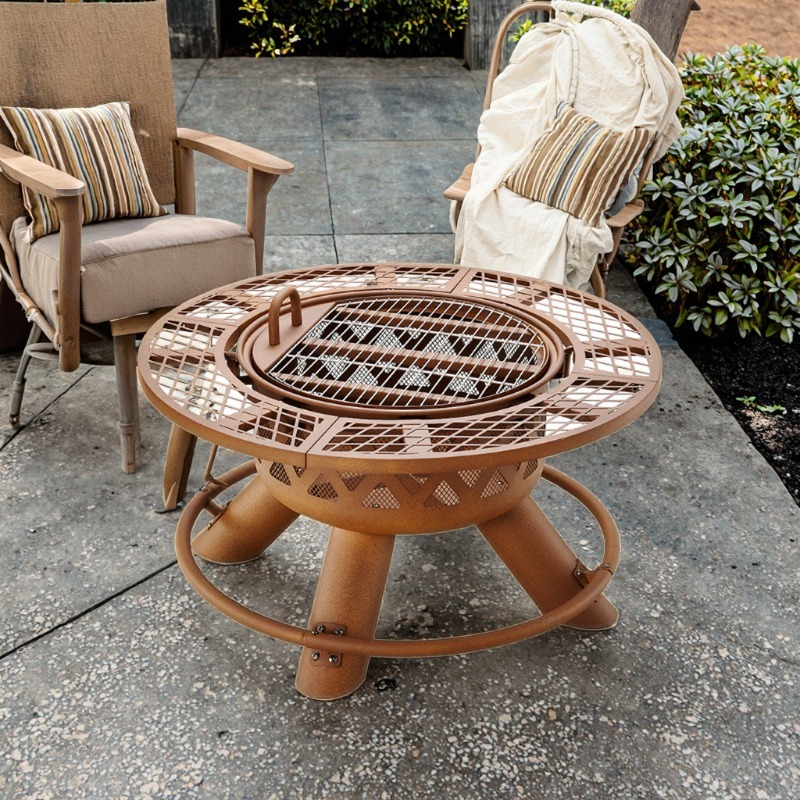 Outdoor Furniture With Fire Pit Table - 2026 Moderne Buitenhaard van Staal, Dubbel
