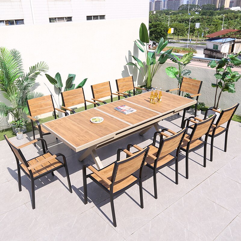 Outdoor Furniture Dining Set - Moderne grote uitklapbare patio-eettafelset, buitenmeubilair met