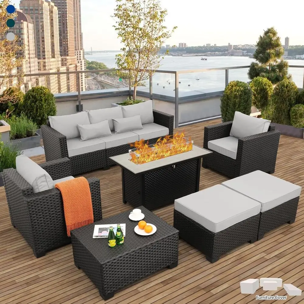 Outdoor Furniture With Fire Pit Table - 45-delige tuinmeubelset met 7 onderdelen, weerbestendige