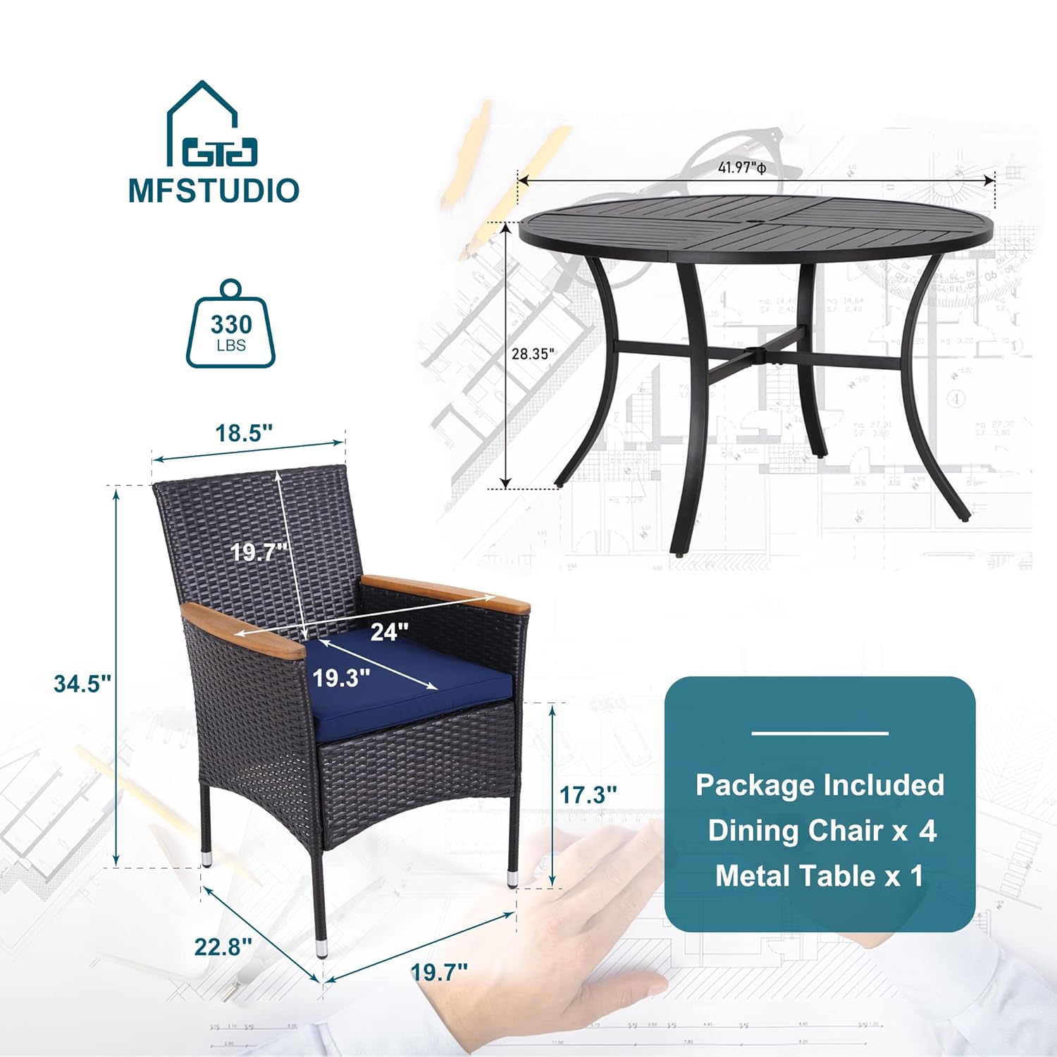 Tuinset voor 4 personen, tuin  - Outdoor Furniture Dining Set recensie en prijs
