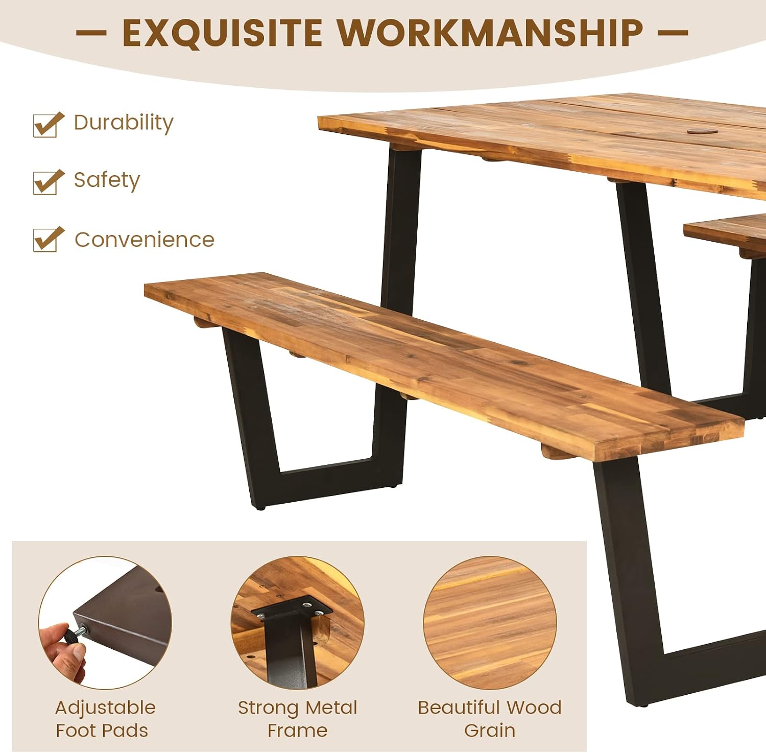 Acacia Houten Picknicktafel me - Outdoor Furniture Dining Set recensie en prijs