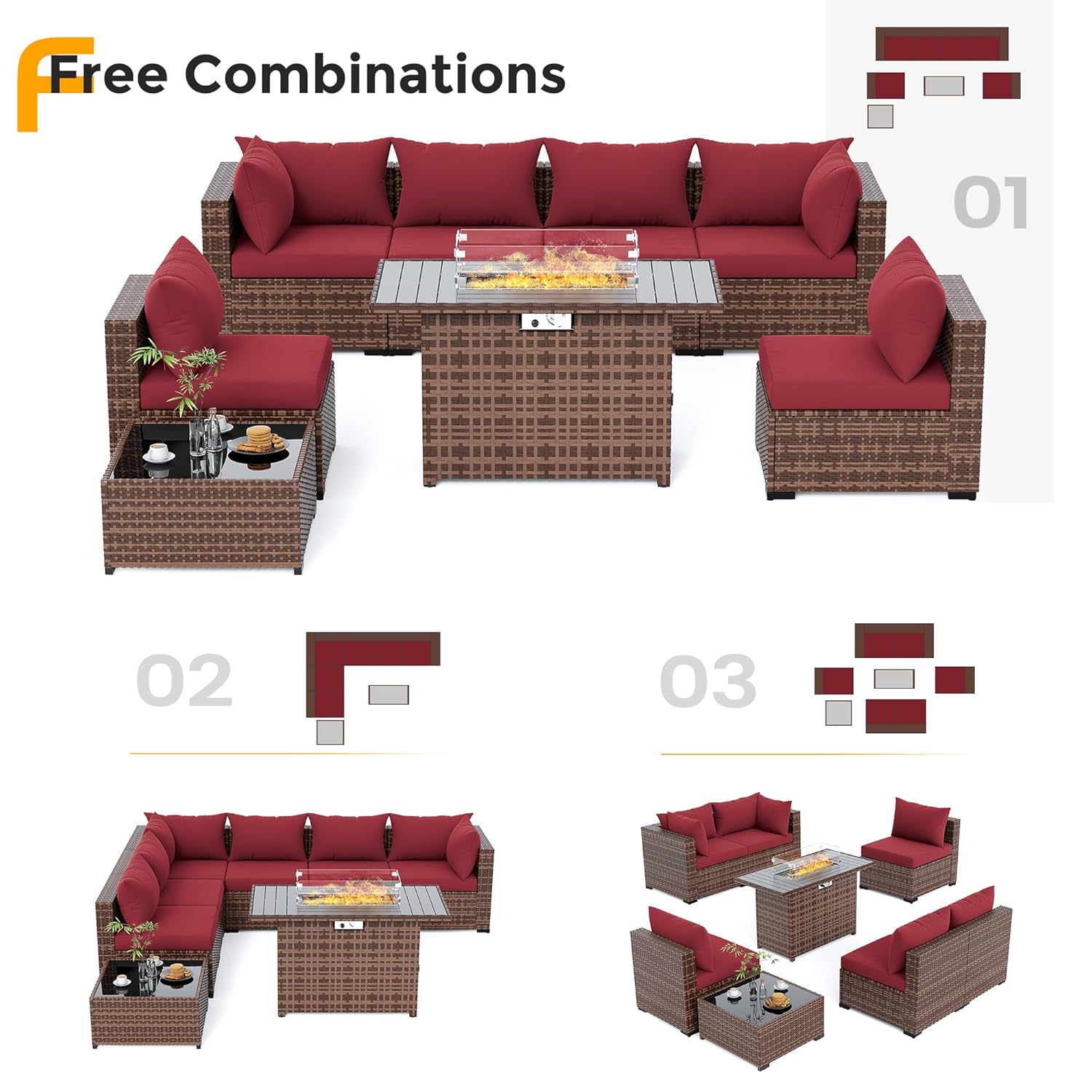 8-delige all-weather wicker lo - Outdoor Furniture With Fire Pit Table recensie en prijs