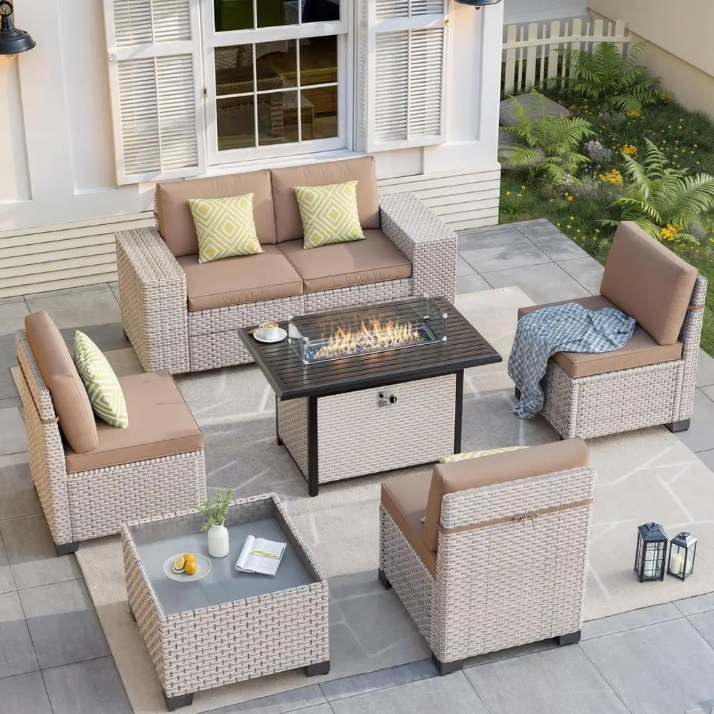 7-delige tuinmeubelset met vuu - Outdoor Furniture With Fire Pit Table recensie en prijs