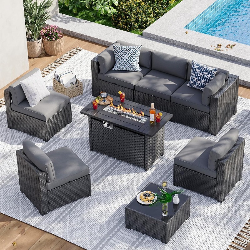Aoxun 8-delige tuinmeubelset m - Outdoor Furniture With Fire Pit Table recensie en prijs