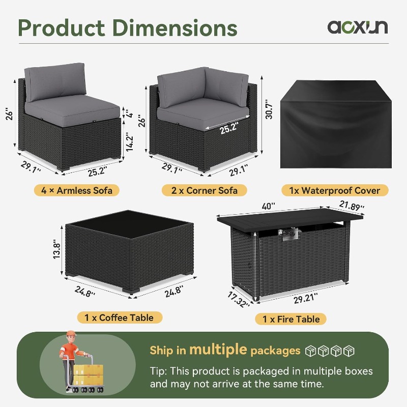 Aoxun 8-delige tuinmeubelset m - Outdoor Furniture With Fire Pit Table recensie en prijs